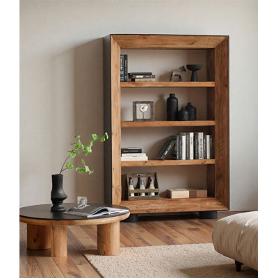 Grande bibliothÃ¨que en bois massif de style wabi-sabi avec cadre Ã©pais