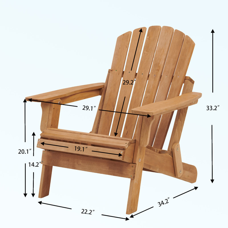 Chaise Adirondack pliante, siège de patio en bois de pruche massif pour jardin, piscine et foyer