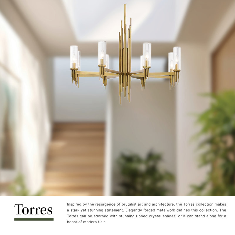 Torres 8 - Light Chandelier, Matte Black/Clear Ribbed