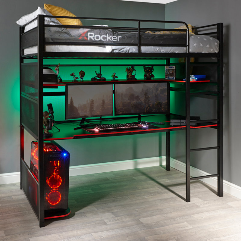 Loft Twin Upholstered Gaming Bunk Bed with Metal Frame and Drawer