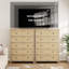 Armoire à 5 tiroirs en chêne naturel et rotin - 45 po de hauteur pour la chambre à coucher. Lounge. ou couloir