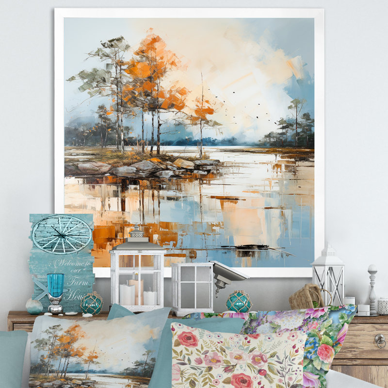 " Lake Smmer Charm ", 36" H x 36" W x 1.5" D, White Single Picture Framed