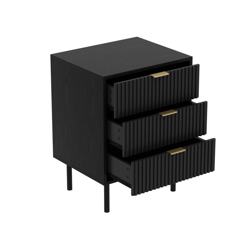 Commode à 3 tiroirs cannelée noire