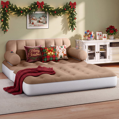 2-in-1 Queen Size Air Mattress Sofa Bed with Headboard and Electric Pump