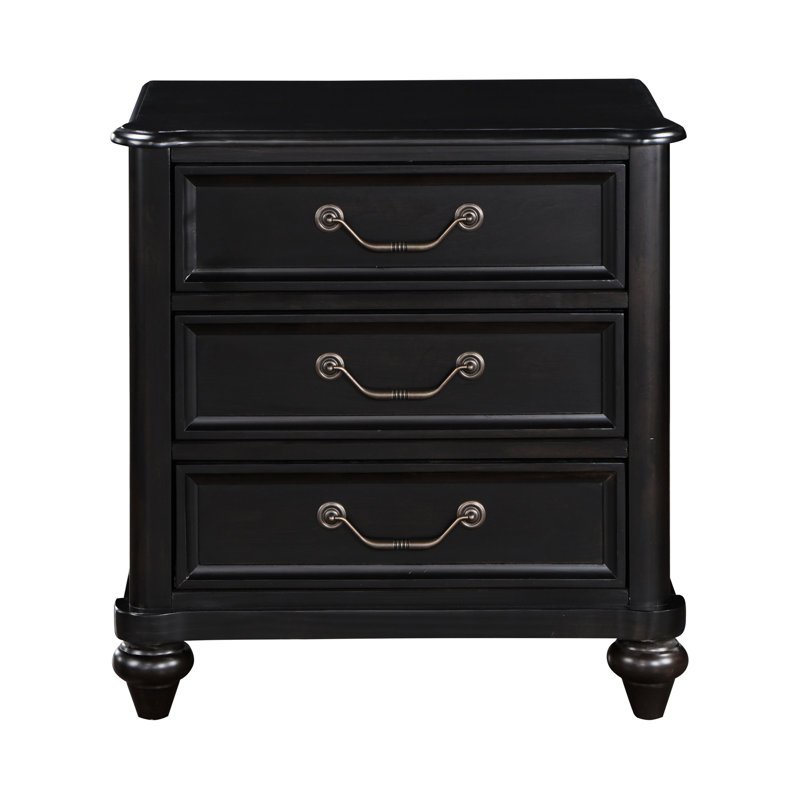 Table de chevet de chambre à coucher en brun anthracite, 3 tiroirs et beau grain traditionnel brun avec un style envoûtant