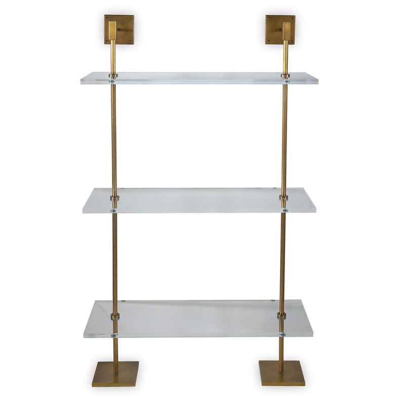 Marias 3-Tier Shelf Lucite 36"W, Clear/Age Brass