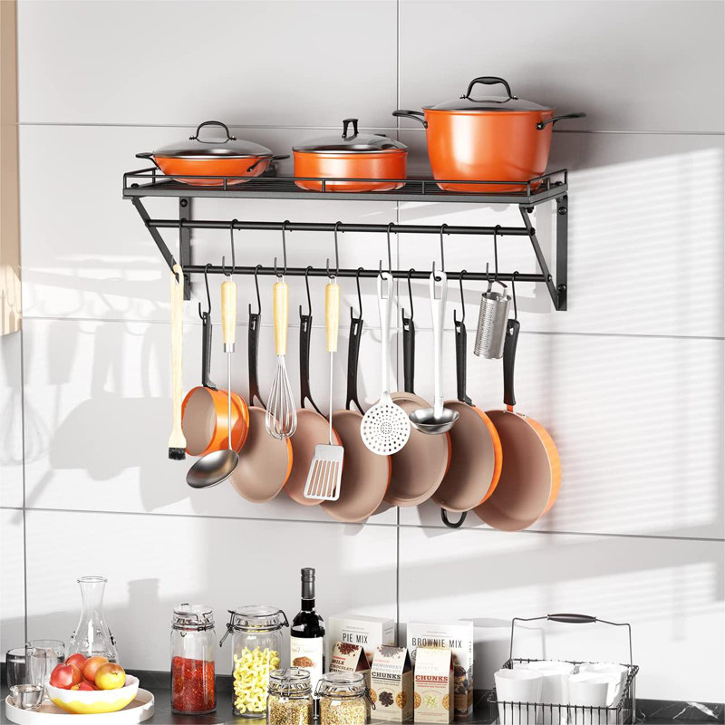 Metal Rectangle Wall Mounted Pot Rack, 10.23" H x 31.5" W x 13.78" D