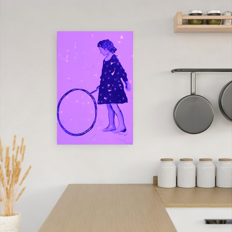 Girl With Purple Hoop Whimsical Contemporary Violet Wall Art Print 1 Piece Wrapped Canvas Wall Art, 45.72cm H x 30.48cm W