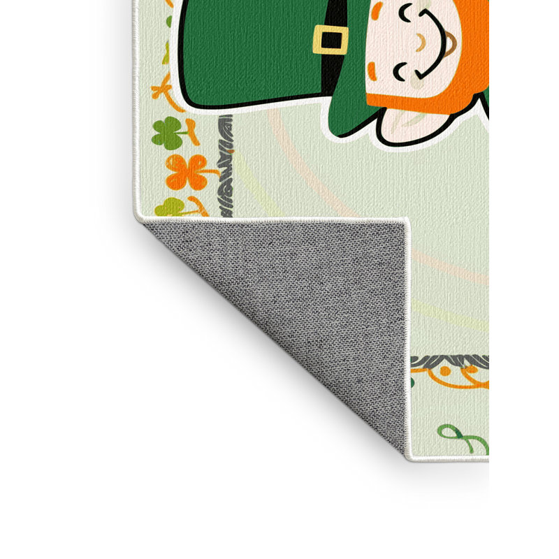 The Holiday Aisle® Washable Saint Patrick's Day Clover Leprechaun Holiday Rug, Rectangle 7' x 9'