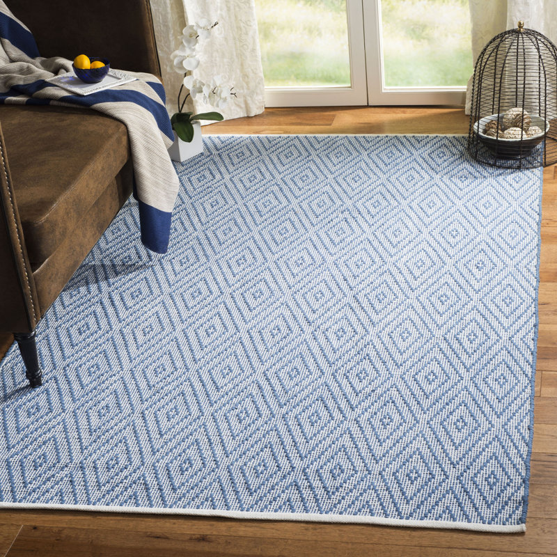 Akihiro Hand Woven Cotton Geometric Rug, Rectangle 9' x 12'