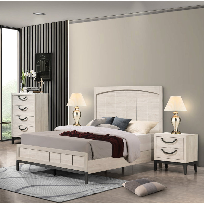 Grand lit moderne en beige et blanc