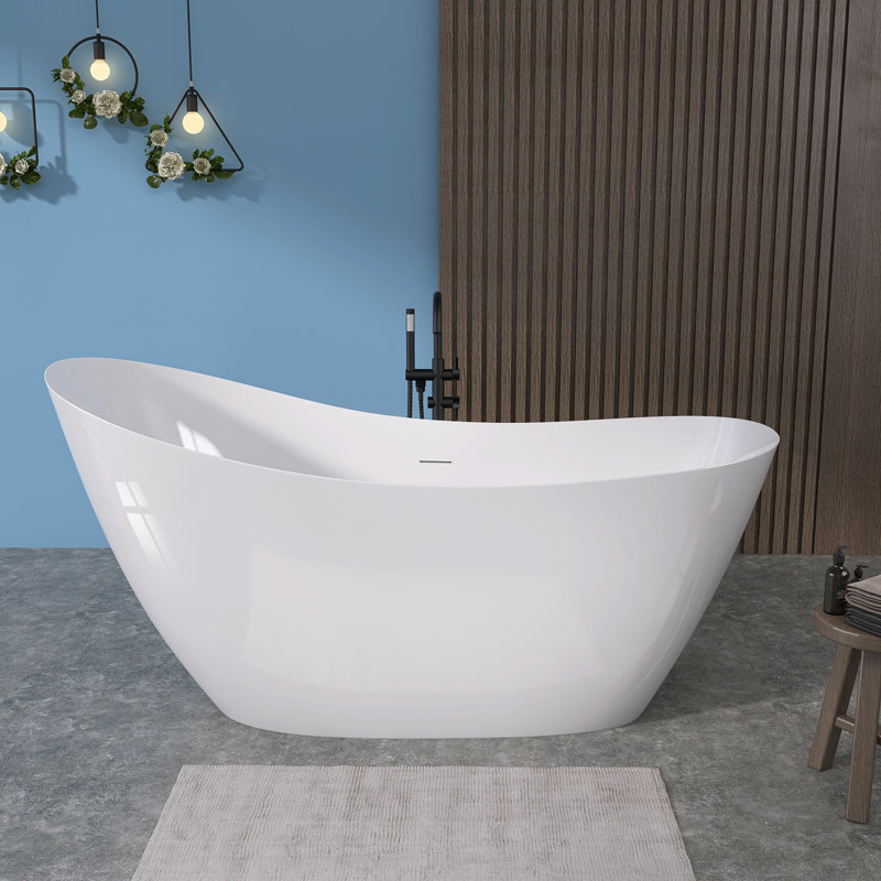 Baignoire autoportante blanche 59 po avec trop-plein et drain 59 po