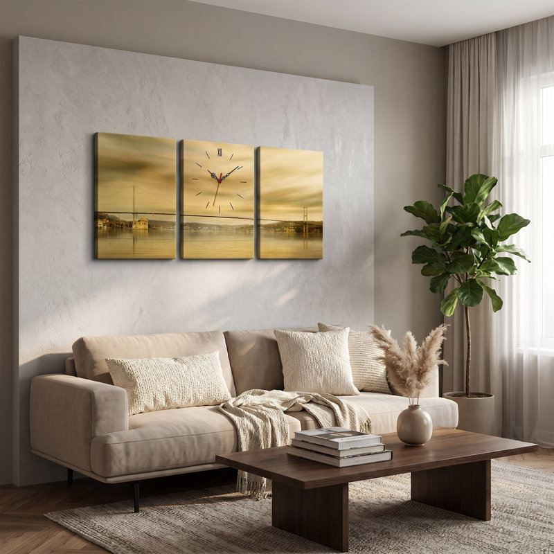 Horloge murale Golden Seascape Triptych
