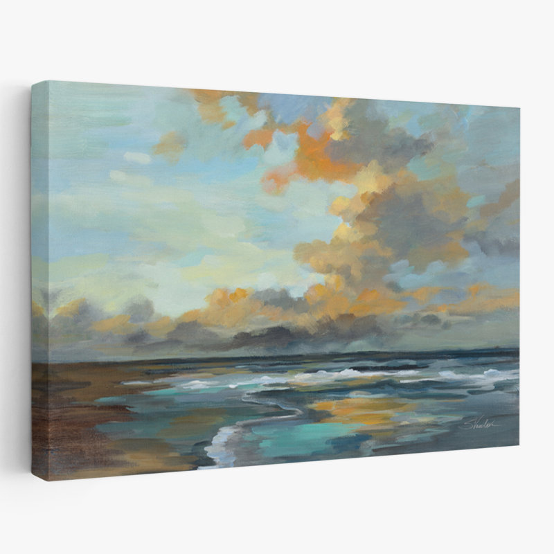 Oceanside Sunset - Aqua Beach Blue Brown, 60" H x 40" W