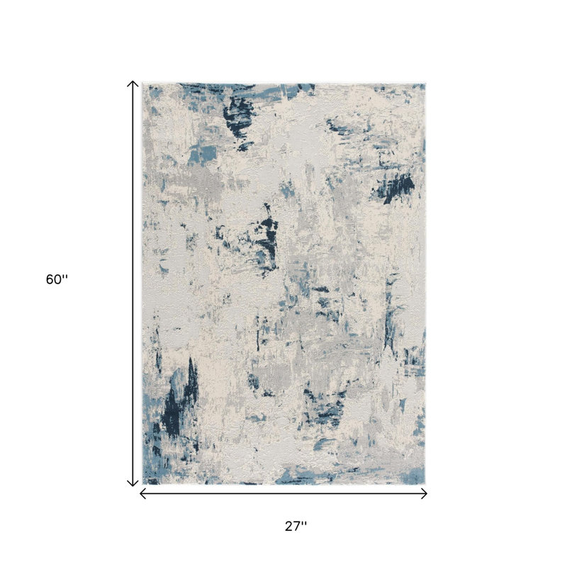 Tapis abstrait bleu et crème 2 pi x 5 pi