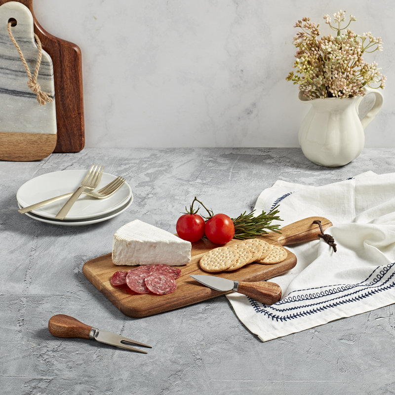 Acacia Wood Rectangular Serving Board Set with Knives