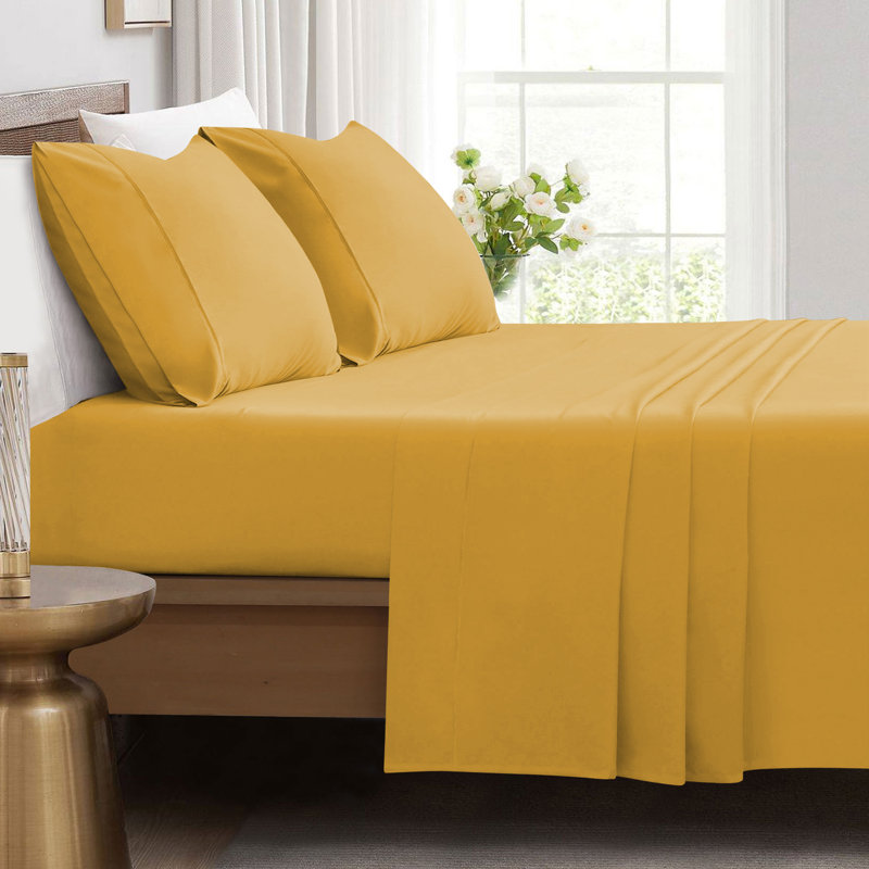 Ensemble de draps en microfibre brossée douce Hotel Luxury avec draps et taies d'oreiller très doux, Jaune