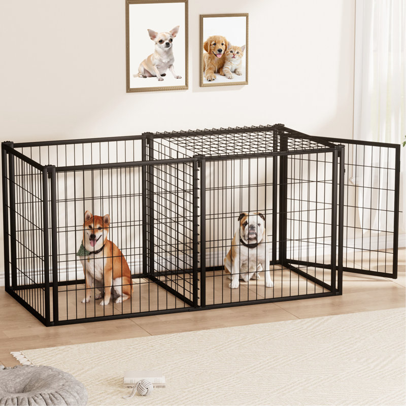 Cage pour chien de 63 po pour chiens de taille moyenne de 50 à 90 lb, parc pour chiots avec dessus sécuritaire, métal résistant à la traction, emplacement de la porte réglable, diviseur à deux espaces, canines à assemblage rapide, fil amovible, séparé