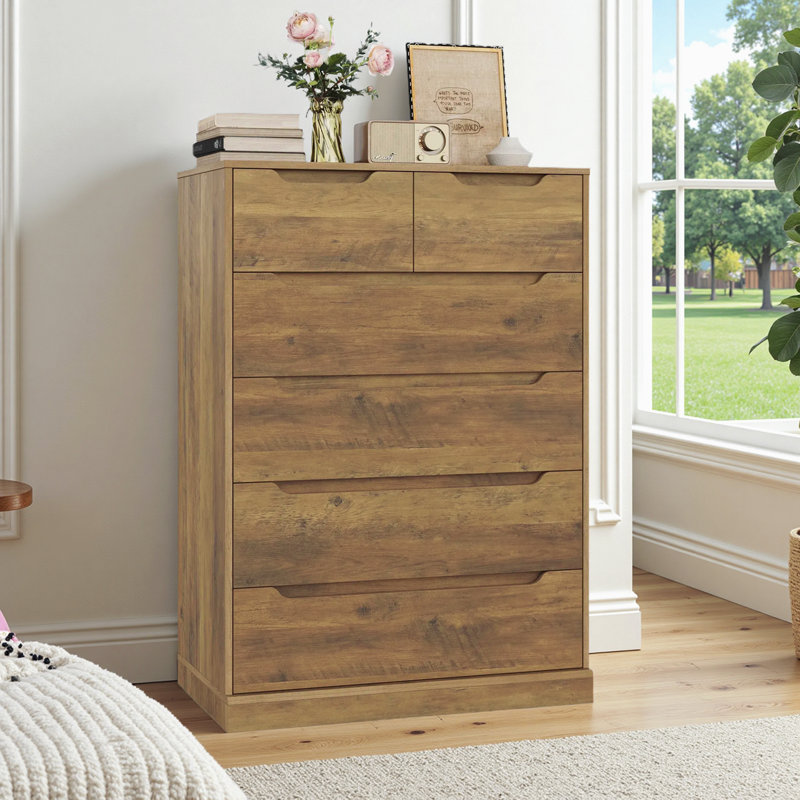 Commode 6 tiroirs l 27,6 po, Brun
