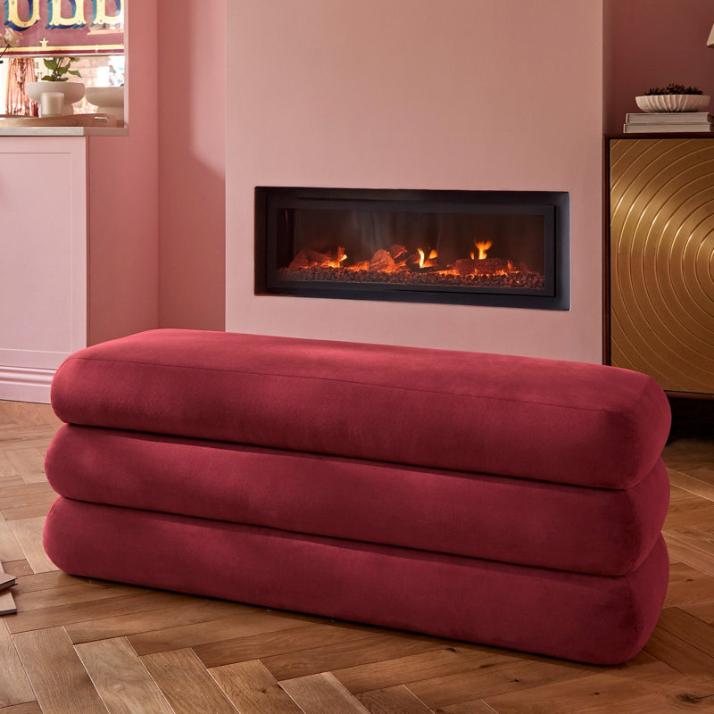 121cm Wide Rectangle Footstool Ottoman with Storage, Burgundy Red