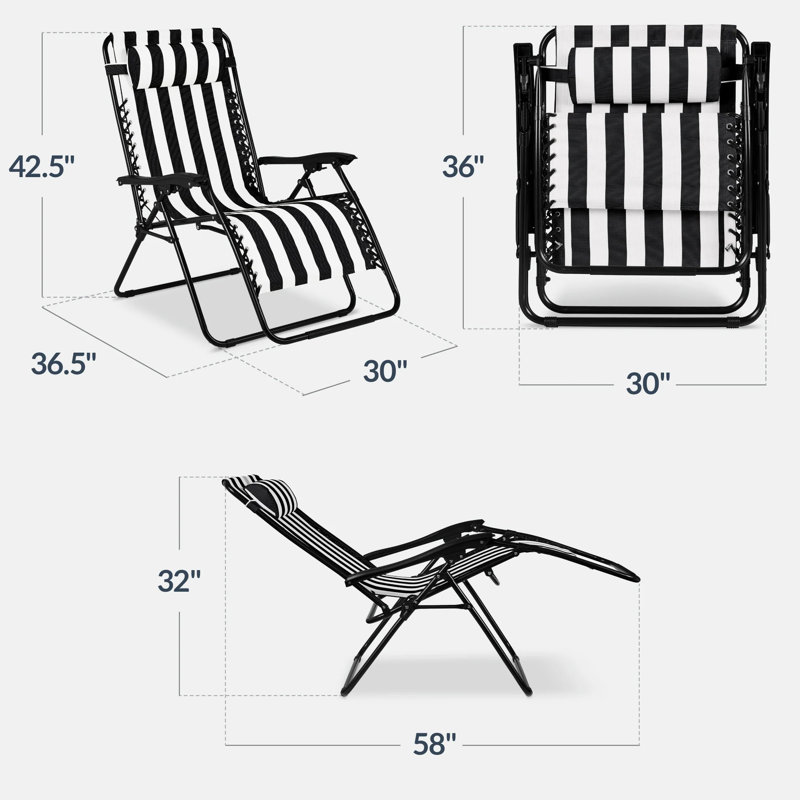 Set Of 2 Zero Gravity Patio Chair, Black Striped