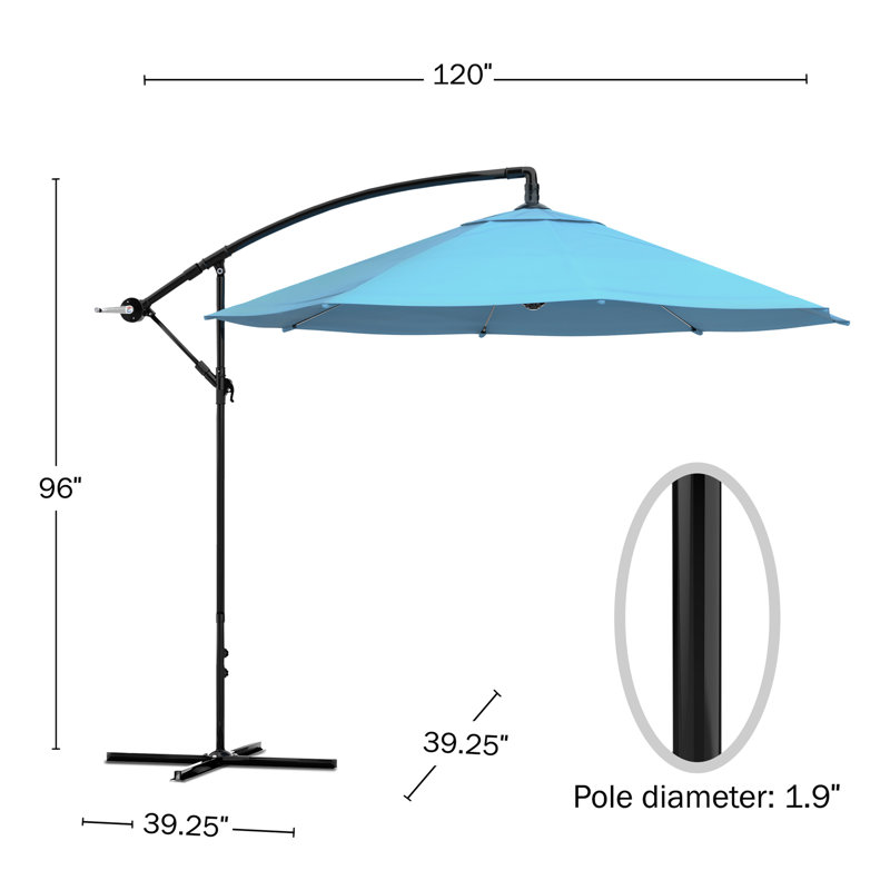 304.8 cm W X 304.8 cm D Octagonal Cantilever Parasol with Crank Lift, Blue