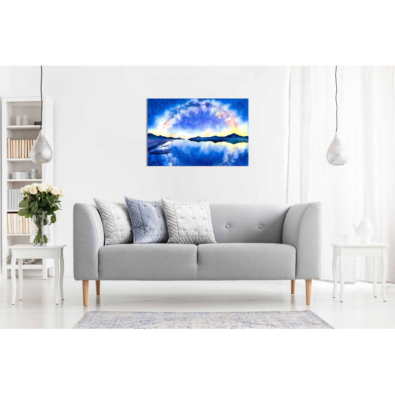 Starry Night with Galaxy Watercolour Blue 1 Piece Wrapped Canvas Painting, 51cm H x 76cm W