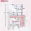 Meuble-lavabo avec comptoir en verre, 11 ampoules Hollywood, 3 modes d'éclairage, grand rangement et tabouret assorti pour la chambre à coucher
