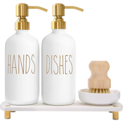 Soap Dispenser Set Comes With Stainless Steel Pumps, Instant Dry Tray, And Dish Scrub Brush, Suitable For Kitchen Decor And Accessories