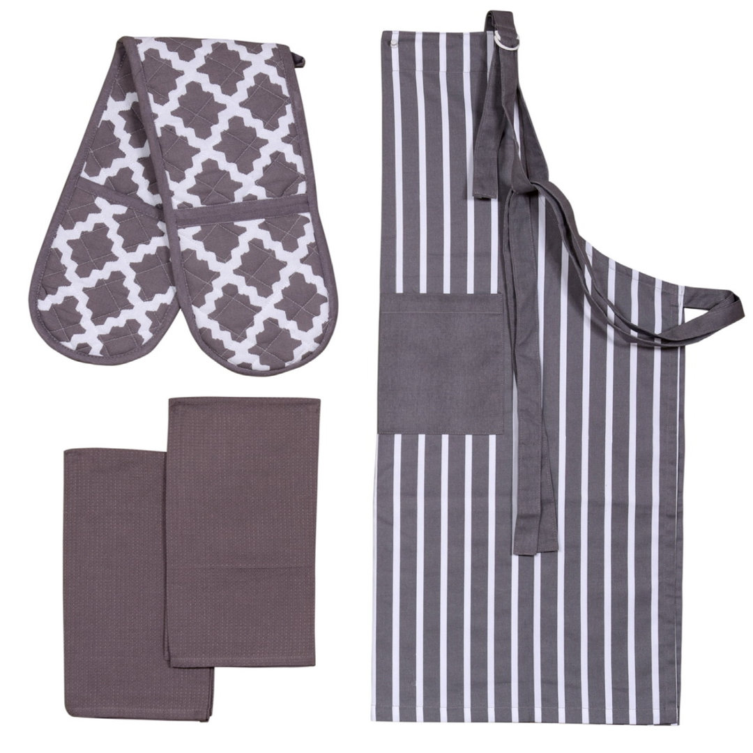 Brambly Cottage Hoppe Striped 100% Cotton Potholder & Oven Mitt Set