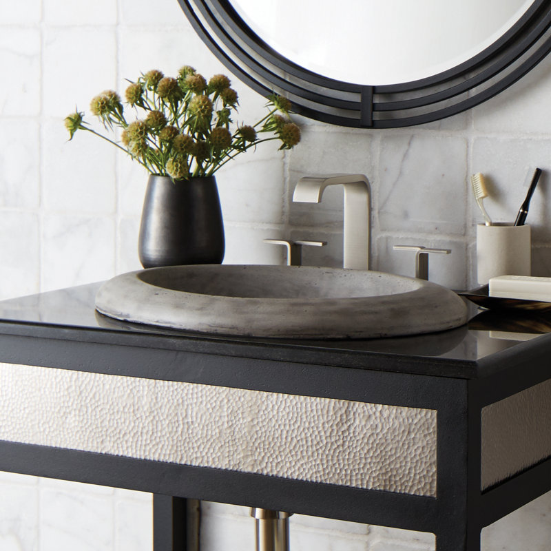 Cuyama NativeStone Concrete Handmade Oval Drop-In Bathroom Sink, Ash