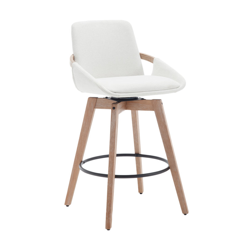 Tabouret de comptoir pivotant rembourré avec structure en bois massif et repose-pieds rond, tabouret de comptoir moderne pour la cuisine / salle à manger