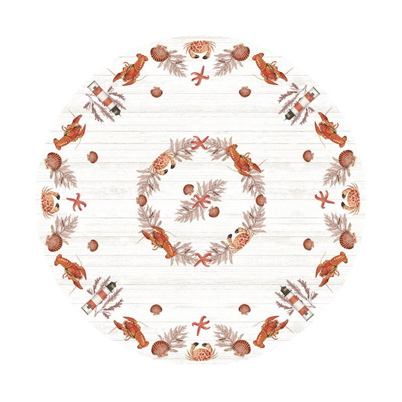 Seafood Shack 70" Round White Fabric Tablecloth