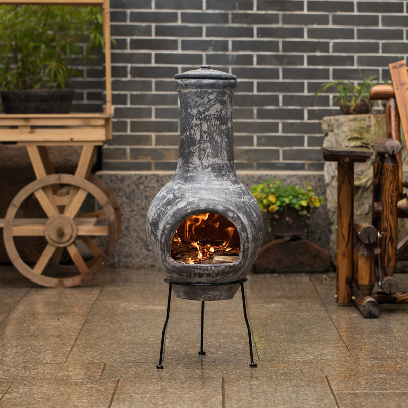 Outdoor Clay Chiminea Outdoor Fireplace - Thumbnail 2