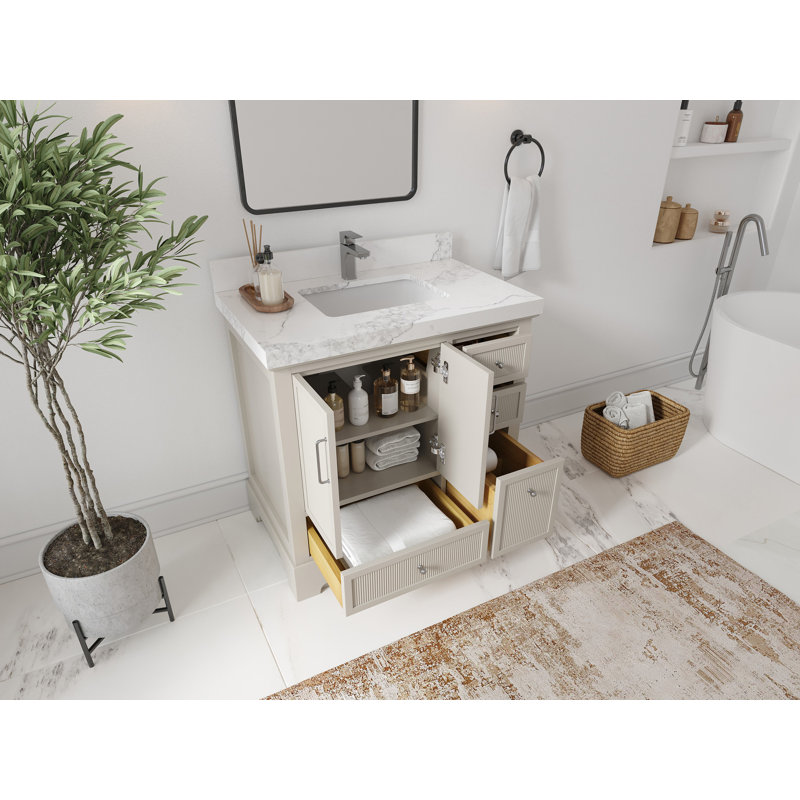 Meuble-lavabo simple 36 po avec plateau en quartz Alys
