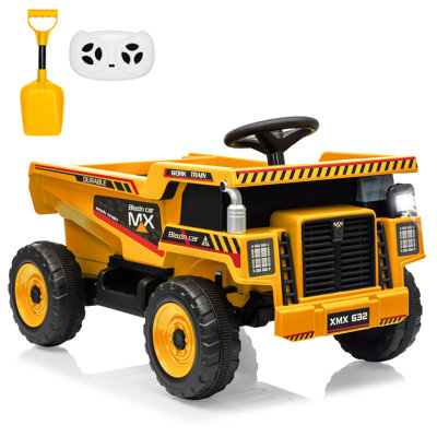 12V Kids Ride On Dump Truck, Electric Construction Vehicle with Remote Control, Dump Bed,Suspension,LED Lights & Music