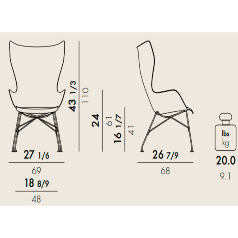 K/Wood Lounge Chair, Light Wood/Chome