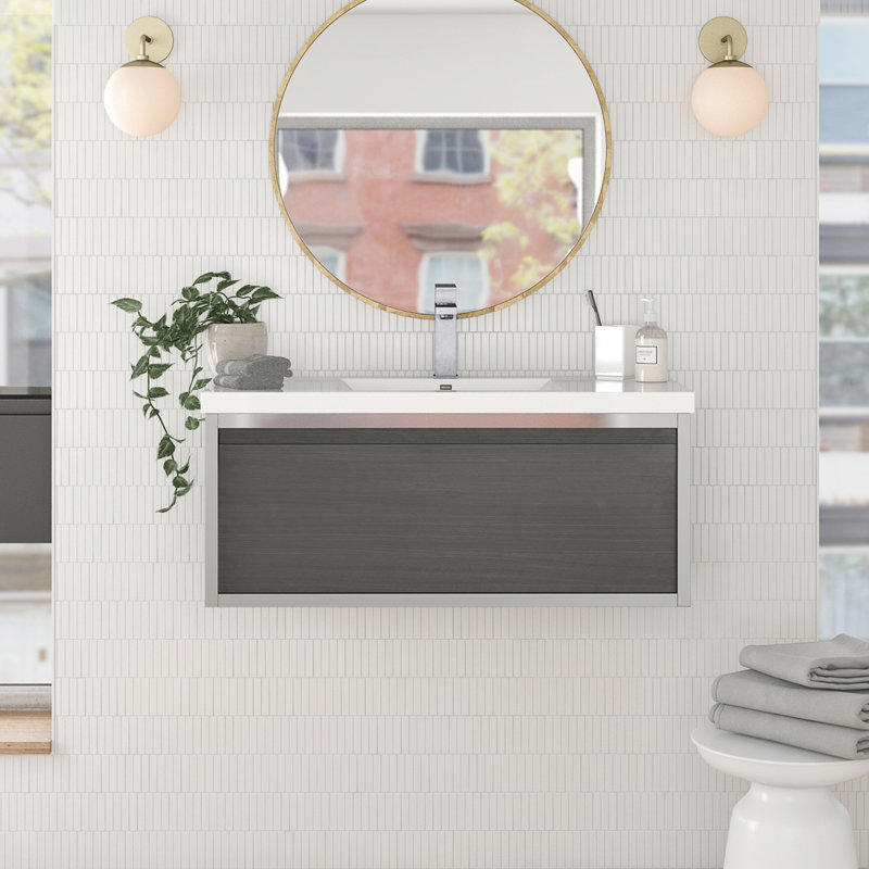 Boswick 41.75'' Single Bathroom Vanity with Top, Chrome, Rosewood