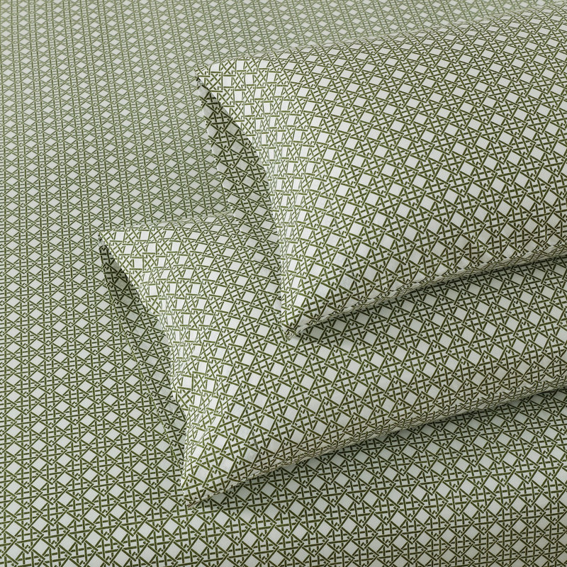 Tommy Bahama Trellis Texture Cotton Green Sheet Set, Queen, Trellis Texture Green