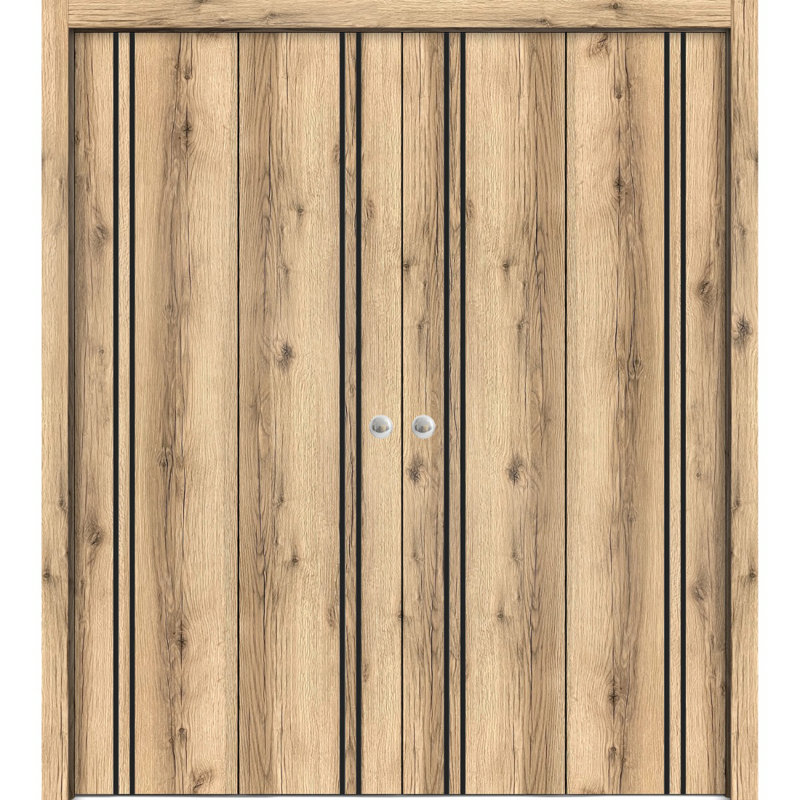 Porte pliante en bois massif massif, 72 po x 96 po, Chêne