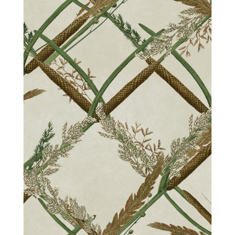 Wallpaper Roll, Green/Gray/Ivory
