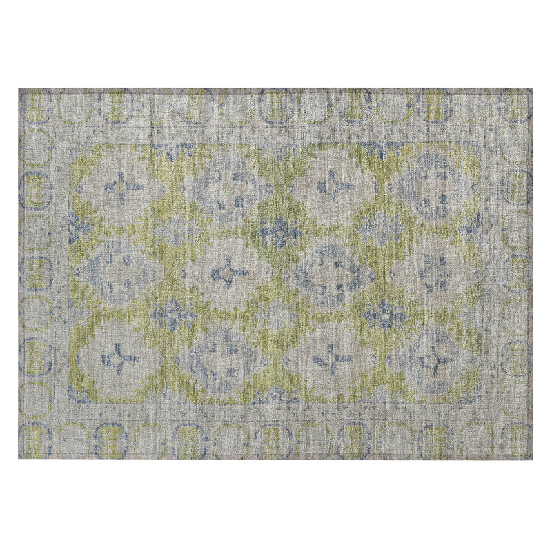 Machine Washable Indoor/Outdoor Xhevrie Aloe Rug, Rectangle 1'8" x 2'6"