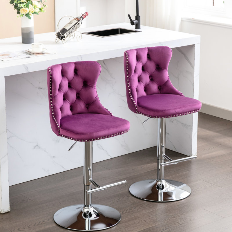 25 - 33 pouces de hauteur de siège réglable, matériau de velours, base, support de dossier, mauve, de 2 pour velours de cuisine de pub à la maison, îlot 2 pièces