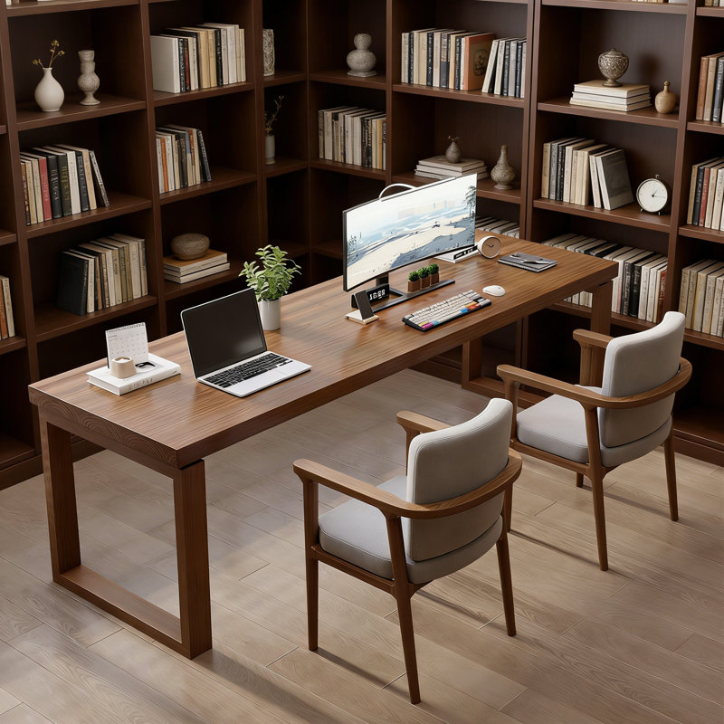 Bureau rectangulaire simple en bois massif brun, H 29,5 po x l 78,7 po x P 19,7 po