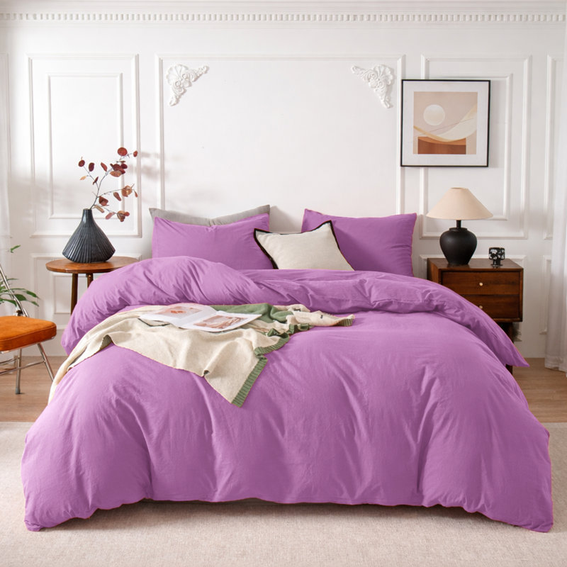 3-Piece Dyed Duvet Cover Set With Pillowcases, Double Duvet Cover + 2 Standard Pillowcases, Purple