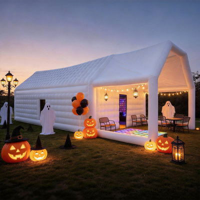 39×20×13FT Large Inflatable Nightclub Party Tent with Additional Gazebo, Inflatable Party Pavilion with Windows & Emergency Exits for Outdoor Events, Festivals & Celebrations（White）