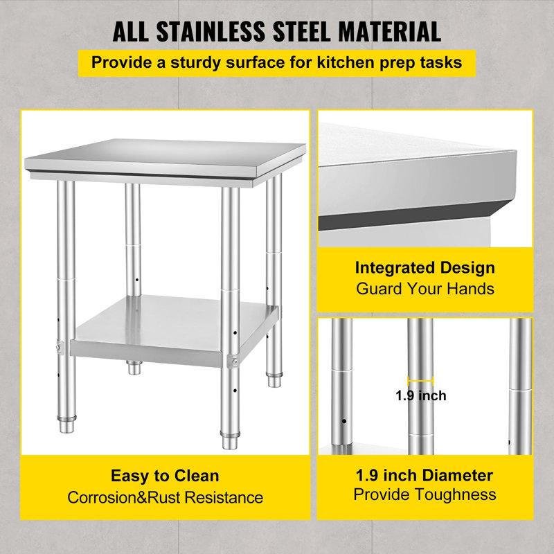 SUS201 Stainless Steel Prep Table 24 x 30 x 31 Inch 1 Piece Silver 700 lbs Load Capacity