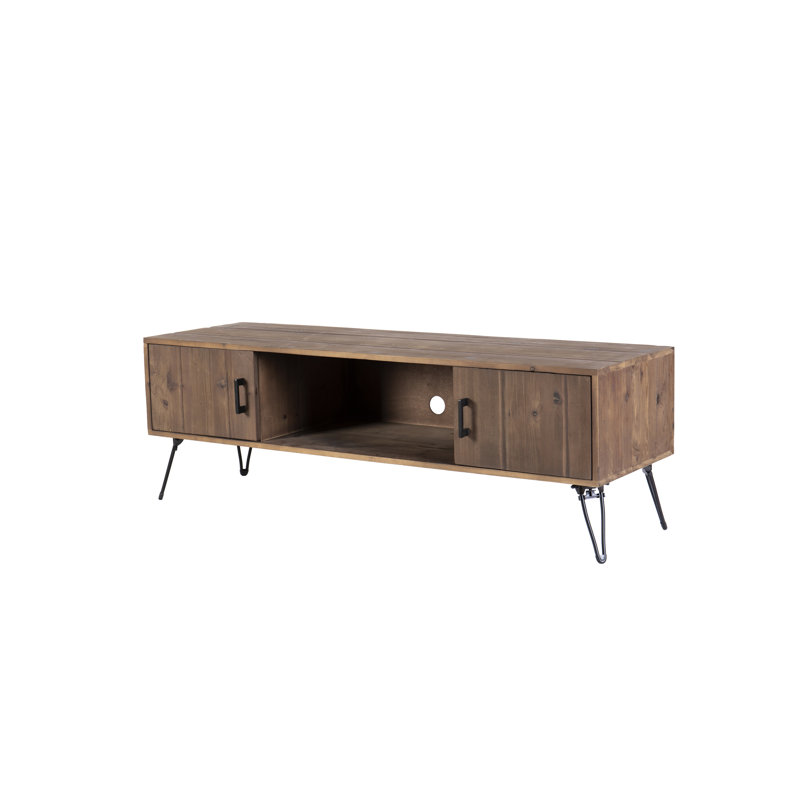 Console média en bois récupéré de style industriel avec rangement - bois massif, finition naturelle, salon, 60 po de profondeur, 18 po de largeur, 20 po de hauteur, armoire naturelle, pour P x P H