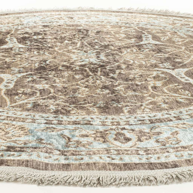 Alfa Rich Ultra-Thin Oriental Blue Gray Washable Non Slip Area Rugs for Living Room Bedroom Kitchen, Round 4'11''