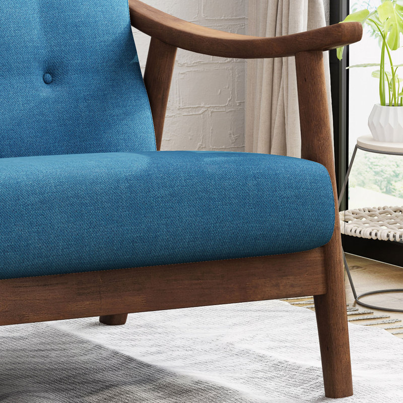 Canapé, canapé Mid-Century moderne capitonné et accoudoirs en bois cintré